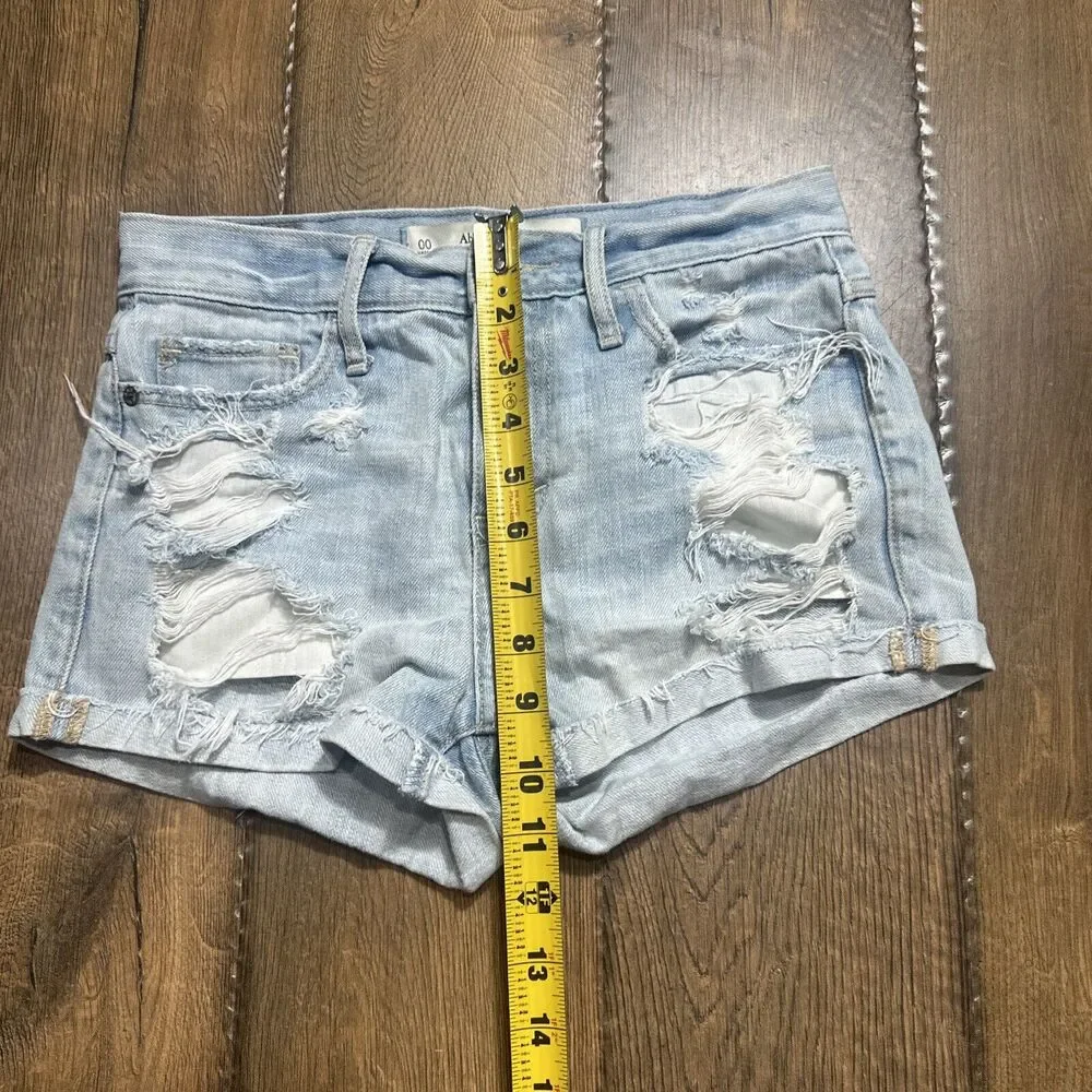 Lot of 2 American Eagle & Abercrombie Blue Denim Distressed Shorts (0/00) W27 - Picture 9 of 10